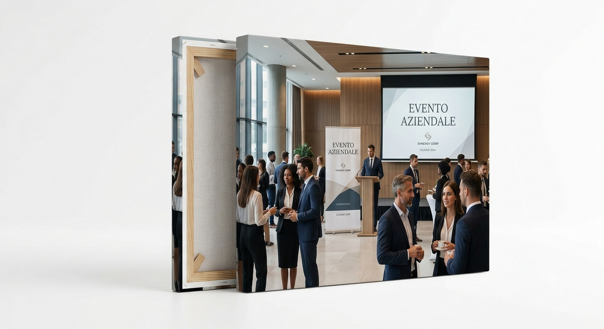 Foto su tela evento aziendale con cornice in legno - quadro personalizzato Oparty