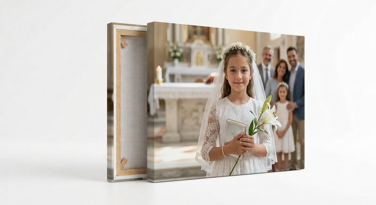 Foto su tela Prima Comunione con cornice in legno - quadro personalizzato Oparty