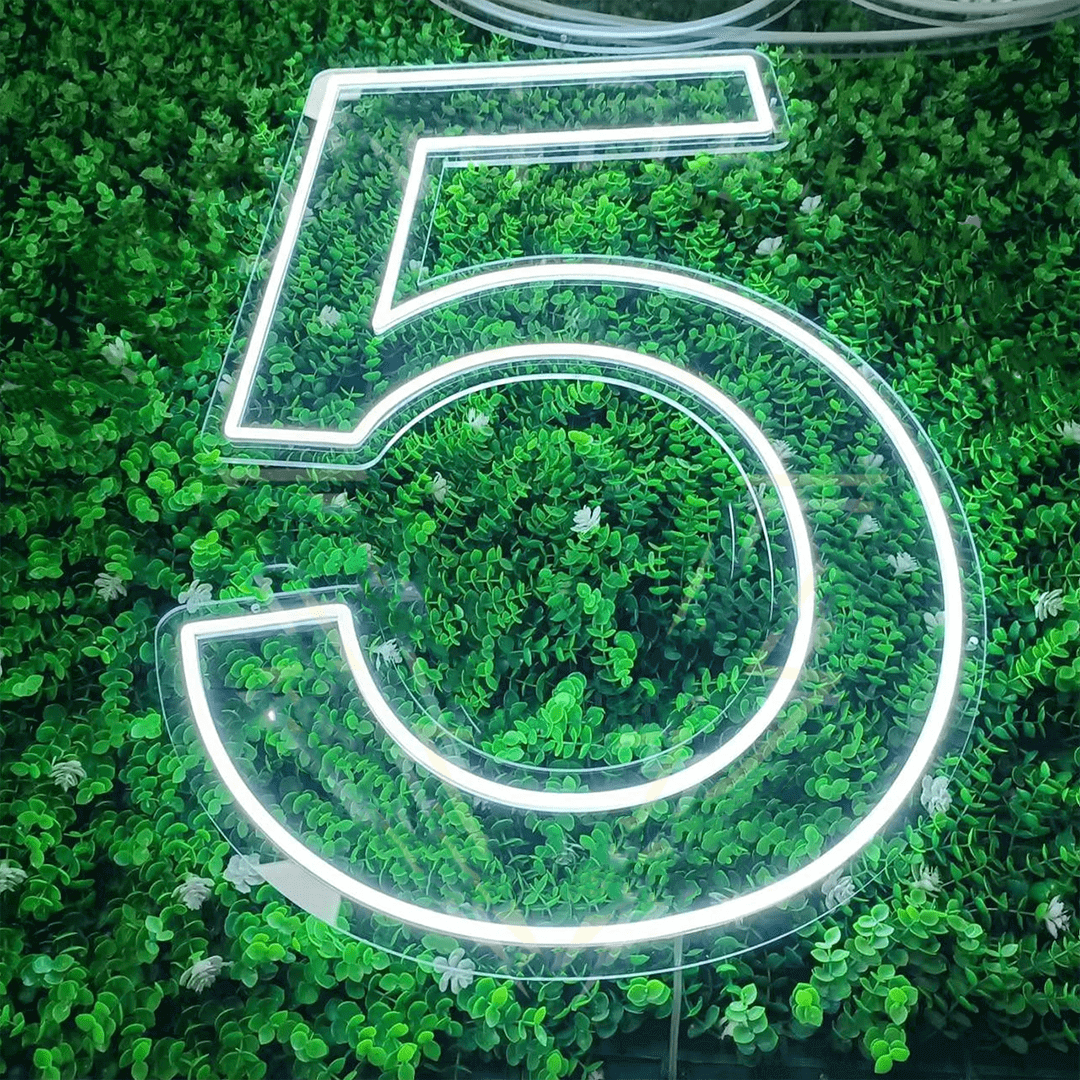 Insegna Neon Led personalizzata per compleanno o anniversario di matrimonio rappresentante il numero "5"
