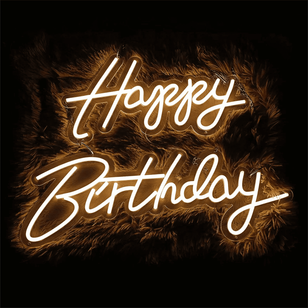 Insegna Neon Led personalizzata rappresentante la scritta "happy birthday"