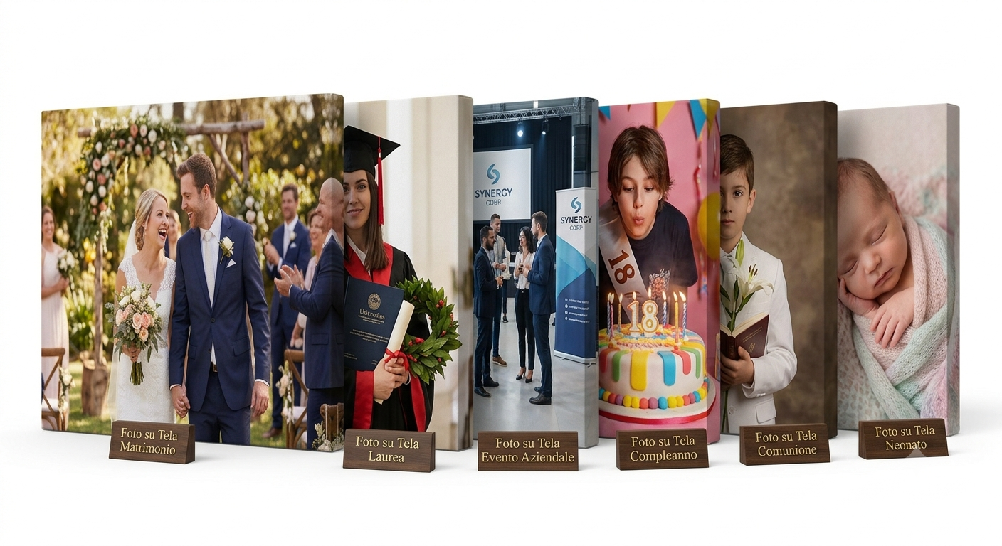 Collezione Foto su Tela con Cornice - quadri personalizzati per matrimonio, laurea, compleanno, comunione, evento aziendale e neonato