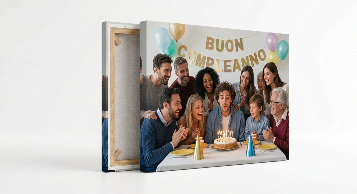 Foto su tela compleanno con cornice in legno - quadro ricordo festa Oparty