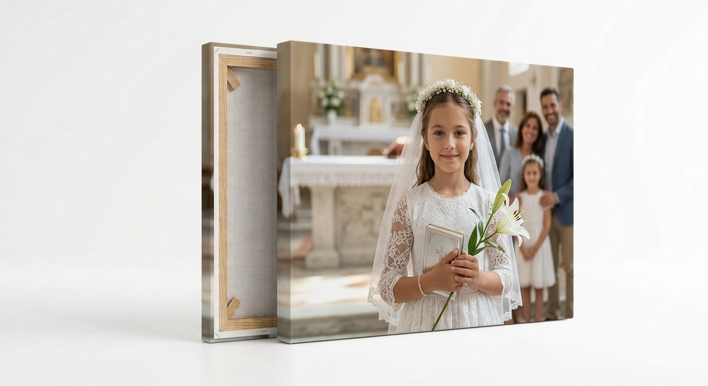 Foto su tela Prima Comunione con cornice in legno - quadro personalizzato Oparty